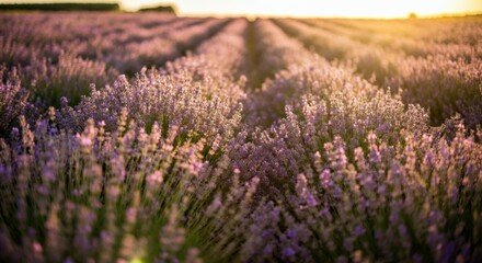 Obraz premium A Field of Lavender Blossoms at Sunset
