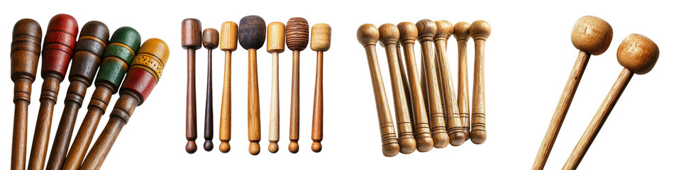Percussion mallets - Sticks used to play mallet percussion instruments Isolated on Clear White Background Highly Detailed