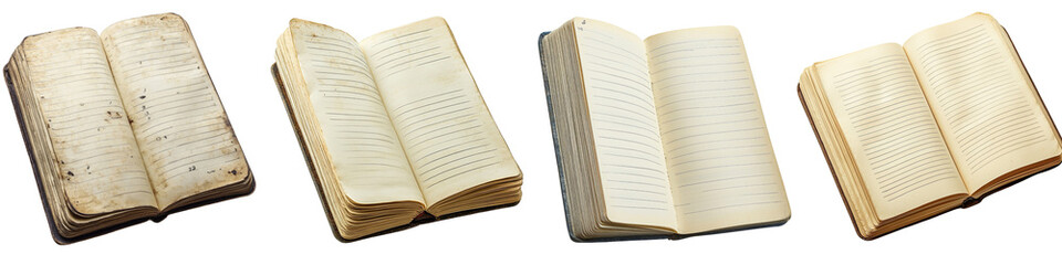 Open notebook - Notebook with visible pages, often filled with notes or sketches Isolated on Clear White Background Highly Detailed