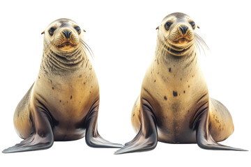 Fototapeta premium A Pair of Playful Sea Lions on a Crisp transparent Background Conveying Joy and Friendship for Creative Projects