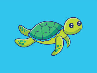 Cute Green Sea Turtle Cartoon Vector Icon Illustration.