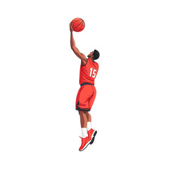 Basketball player jumping to shoot a basketball, white isolated background. transparent background
