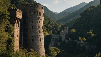 The archer tower stands proudly among fields of flowers