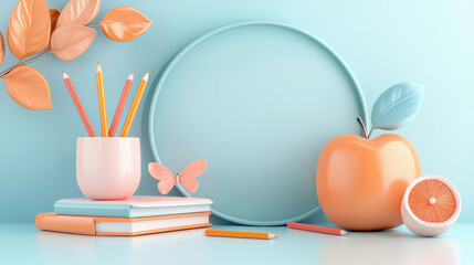 Infuse your workspace with a touch of whimsy and creativity. The colorful blend of pencils, books, and playful accents invites you to dream, create, and stay organized with a joyful touch.