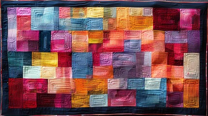 Fototapeta premium Colorful Abstract Quilt Art: Geometric Fabric Patchwork Design
