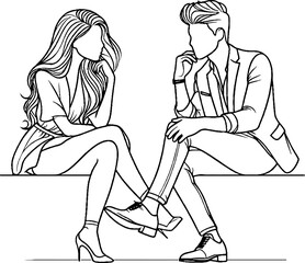 Black Grunge Line Art Style Romance Couple Kiss and Romantic Pose Hand Drawn Illustration