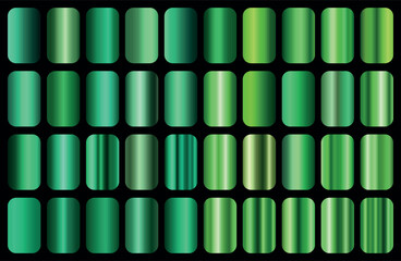 Green metallic gradients set. Green gradients collection	
