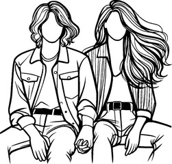 Black Grunge Line Art Style Romance Couple Kiss and Romantic Pose Hand Drawn Illustration