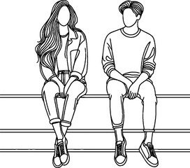 Black Grunge Line Art Style Romance Couple Kiss and Romantic Pose Hand Drawn Illustration