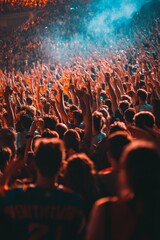 Crowd of sports fans cheering during a match, Generative AI