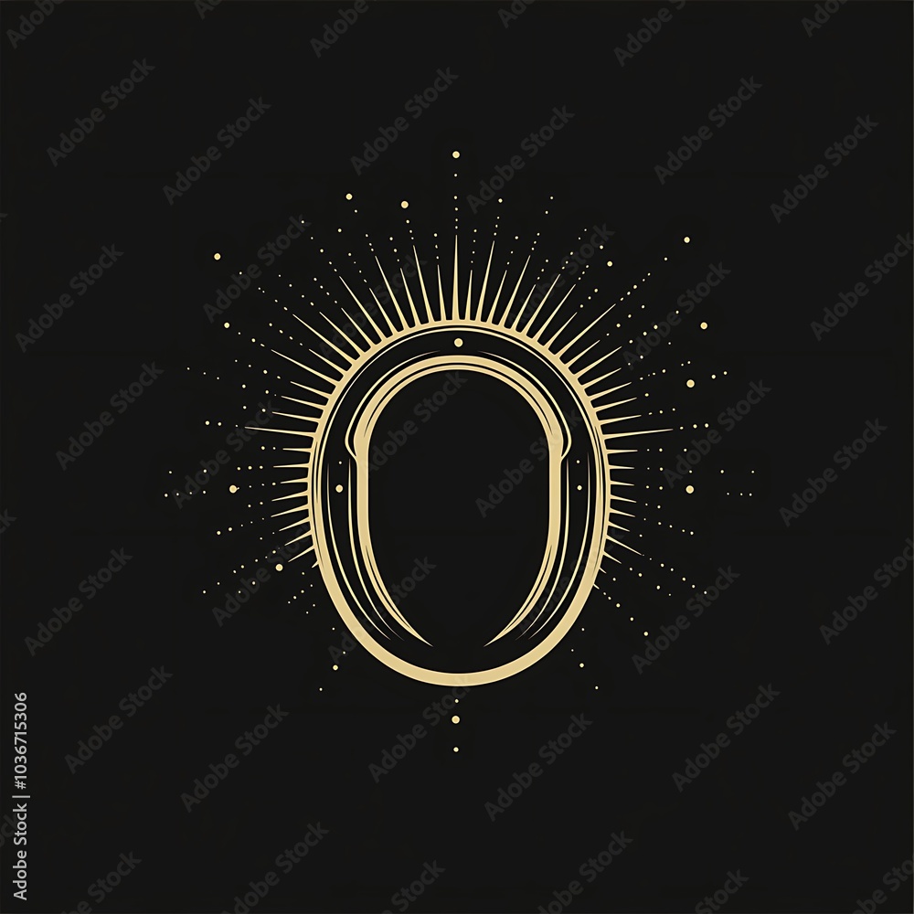 Poster a golden oval frame with a burst of light behind it on a black background.