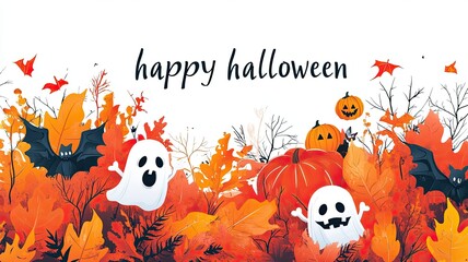 Vector happy halloween very simple banner, spooky halloween stuff, copyspace, white background