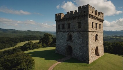The archer tower stands tall against a blue sky