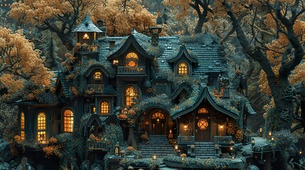 Fototapeta premium Enchanted Forest House: A Magical Cottage in the Woods