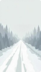 Fototapeta premium Minimalist snowy road through misty forest with copy space