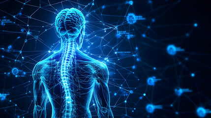 glowing human nervous system anatomy on dark background, showcasing intricate details