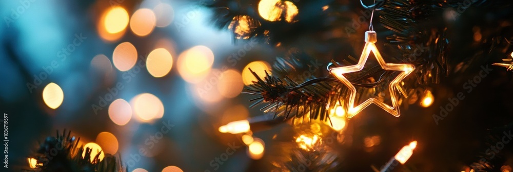 Poster the starry night sky sparkles as abstract christmas lights twinkle softly, creating a warm and encha