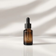 Naklejka premium A sleek face serum bottle with a dropper, standing upright on a clean white surface with soft reflections and clean lines