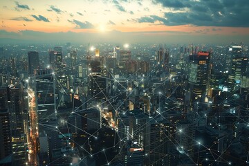 Fototapeta premium Concept of a contemporary cityscape and communication system. Generative Ai