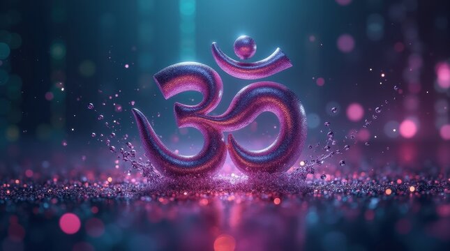 The ancient Om symbol rendered in liquid metal, shifting and morphing as if made of programmable material.