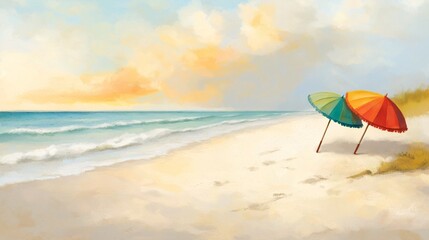 Serene Beach Scene with Colorful Umbrellas