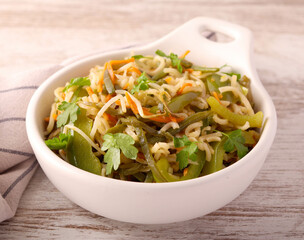 Noodles with green beans, sprouted beans