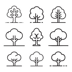 Tree icon vector outline strokes. silhouette tree icon set line art.