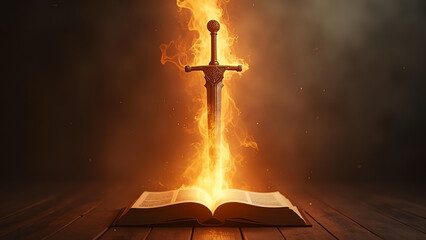 Sword of the spirit Holy bible For the word of God is living and active sharper than any double-edged sword Flaming sword of the spirit and the word of god concept art