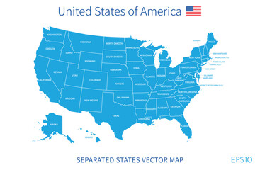 Obraz premium US map. American infographics template, with separated states and state names. Vector illustration.