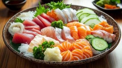 Elegant Sashimi Selection on Dining Table