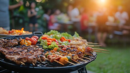Festive Outdoor Food Celebration at Sunset