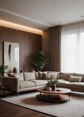 Fototapeta premium Minimalist, japandi interior design of modern living room. 