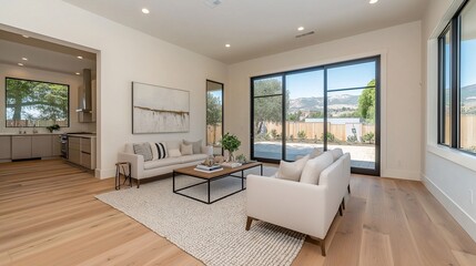 Fototapeta premium Modern Bright Living Room with Large Windows