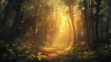 Obraz premium Sunrays Through Forest Path