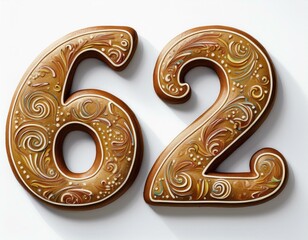 Decorated cookie, number 62, illustration for birthday or anniversary celebration