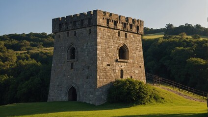 The archer tower's silhouette at sunset creates a perfect setting for romance