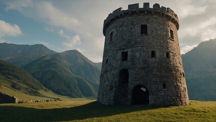 The archer tower's silhouette creates a stunning sunset backdrop