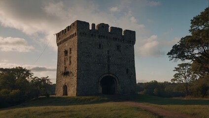 The archer tower's silhouette is stunning at twilight