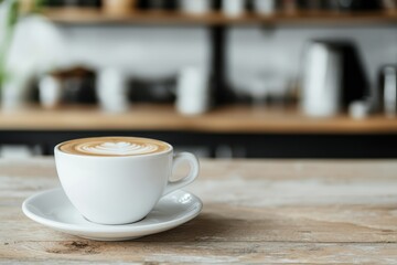 Fototapeta premium Captivating Coffee Art A Perfectly Crafted Latte in a Charming Café Setting