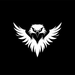 Obraz premium A white silhouette of an eagle with wings spread against a black background.