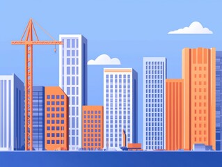 Naklejka premium Modern Cityscape with Crane and Skyscrapers in a Vibrant Urban Setting