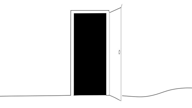 Line Drawing Door and Opened After Against Black Background. Create your own Door or opportunity concept. Green Screen in Version two 