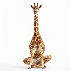 This giraffe is sitting down on a white background with its legs crossed © nsit0108
