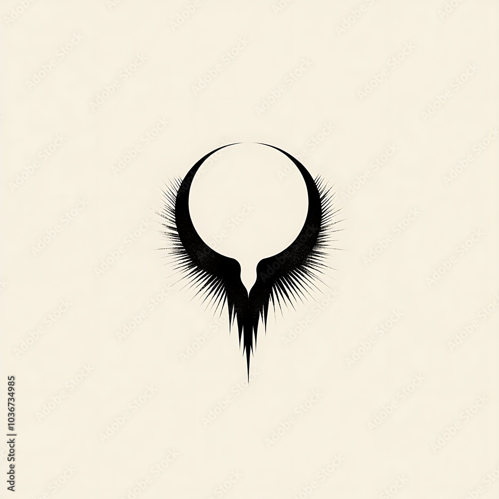 Aufkleber abstract black symbol with sharp lines and pointed edges, resembling wings, on a white background.