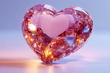 Fototapeta premium Crystallized Love: A shimmering pink heart-shaped crystal, its facets catching the light, symbolizing love, passion, and enduring beauty. 