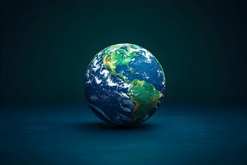Fototapeta premium Our World: A Earth globe illuminated against a deep blue backdrop. A symbol of global unity and environmental awareness.