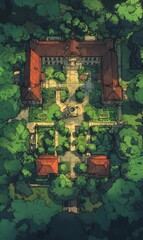 Fototapeta premium Aerial view of a house and garden.