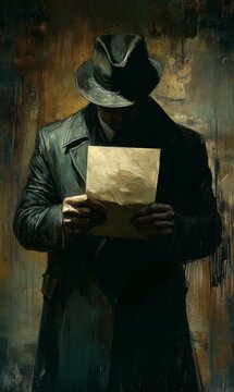 Man in a hat reading a letter.