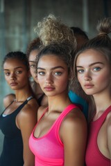 Embracing a lifestyle of fitness: Group of young women wearing sports clothing in a studio, Generative AI