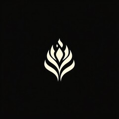 Abstract white stylized leaf design on black background.